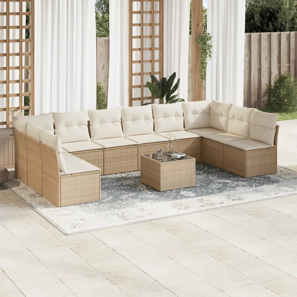Set Divani da Giardino 11 pz con Cuscini Beige in Polyrattan 3249937