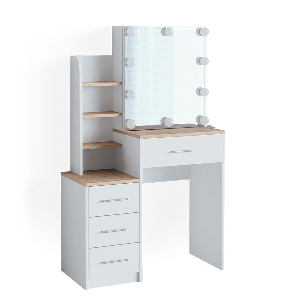 Vicco Tavolo da toeletta Bianco/Sonoma 80 cm con illuminazione a LED
