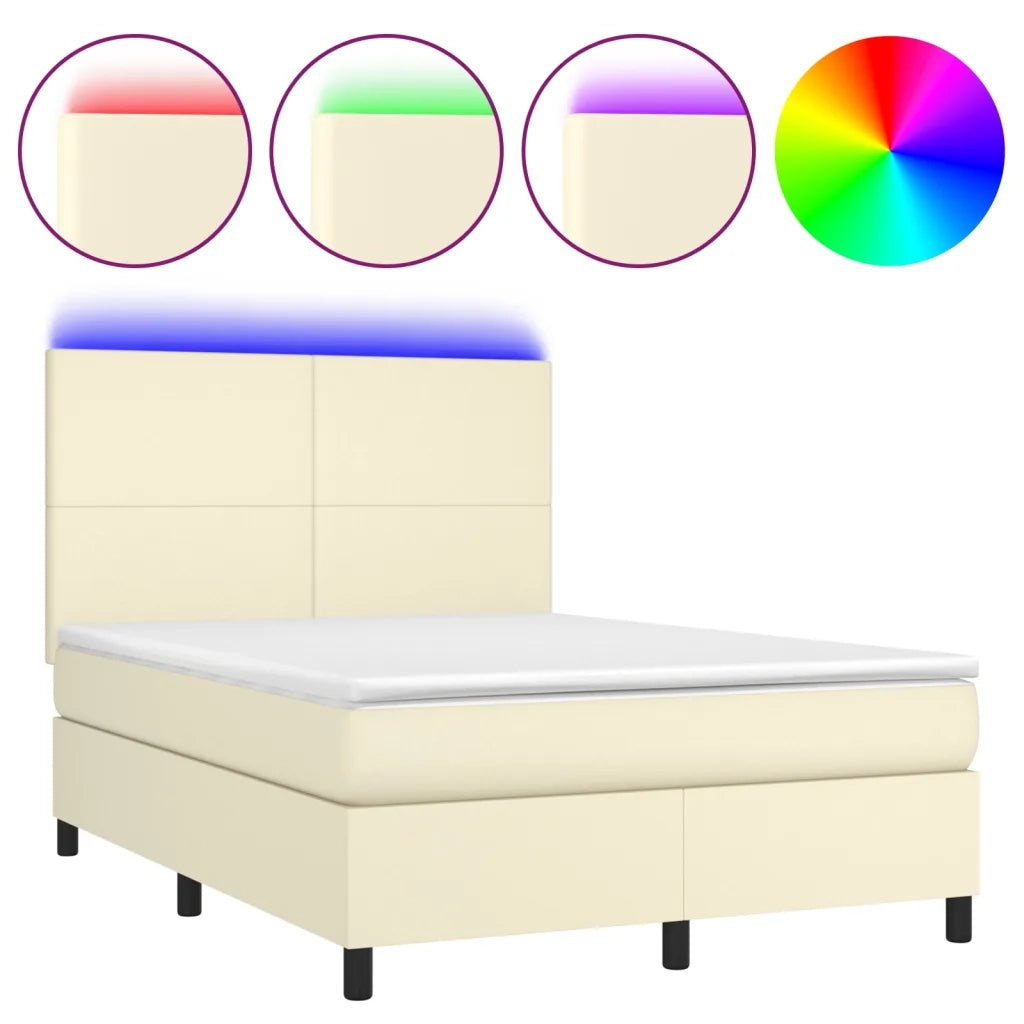 Giroletto a Molle con Materasso e LED Crema 140x200 cm 3135827