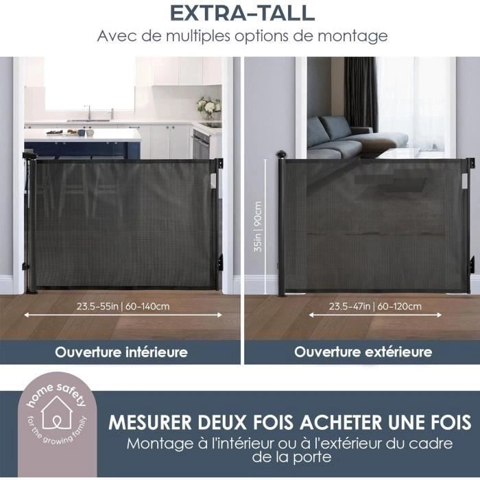 Barriera di sicurezza retrattile extra alta - DREAMBABY - da 60 a 140 cm H90 cm - Nero