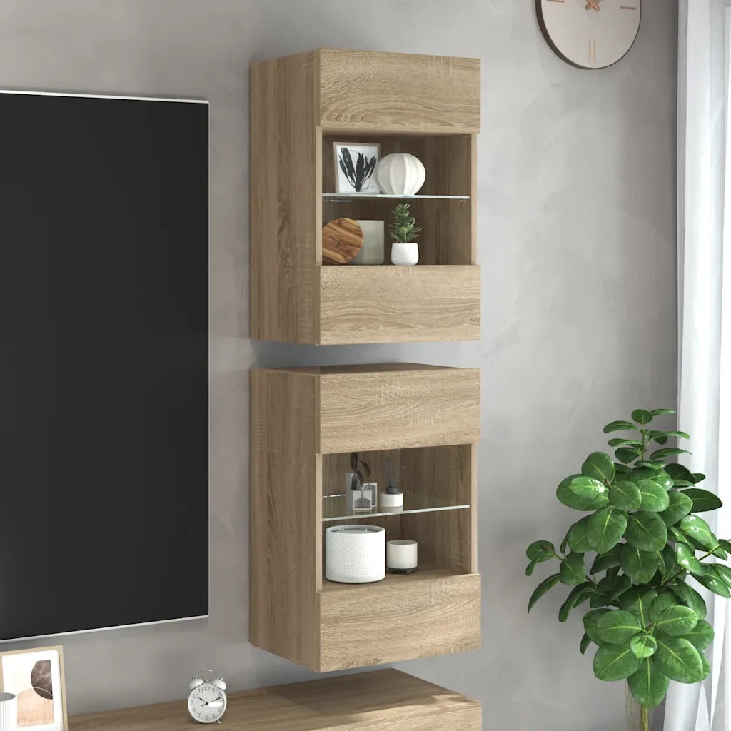 Mobili TV a Parete con Luci LED 2pz Rovere Sonoma 40x30x60,5 cmcod mxl 86136