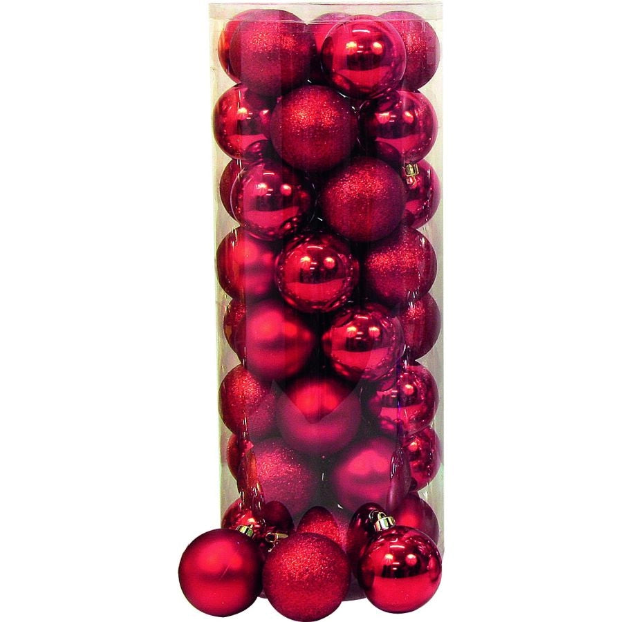 PALLINE DI NATALE ROSSO 6 CM LUCIDE OPACHE GLITTER IN PLASTICA CONFEZIONE 40 PZ