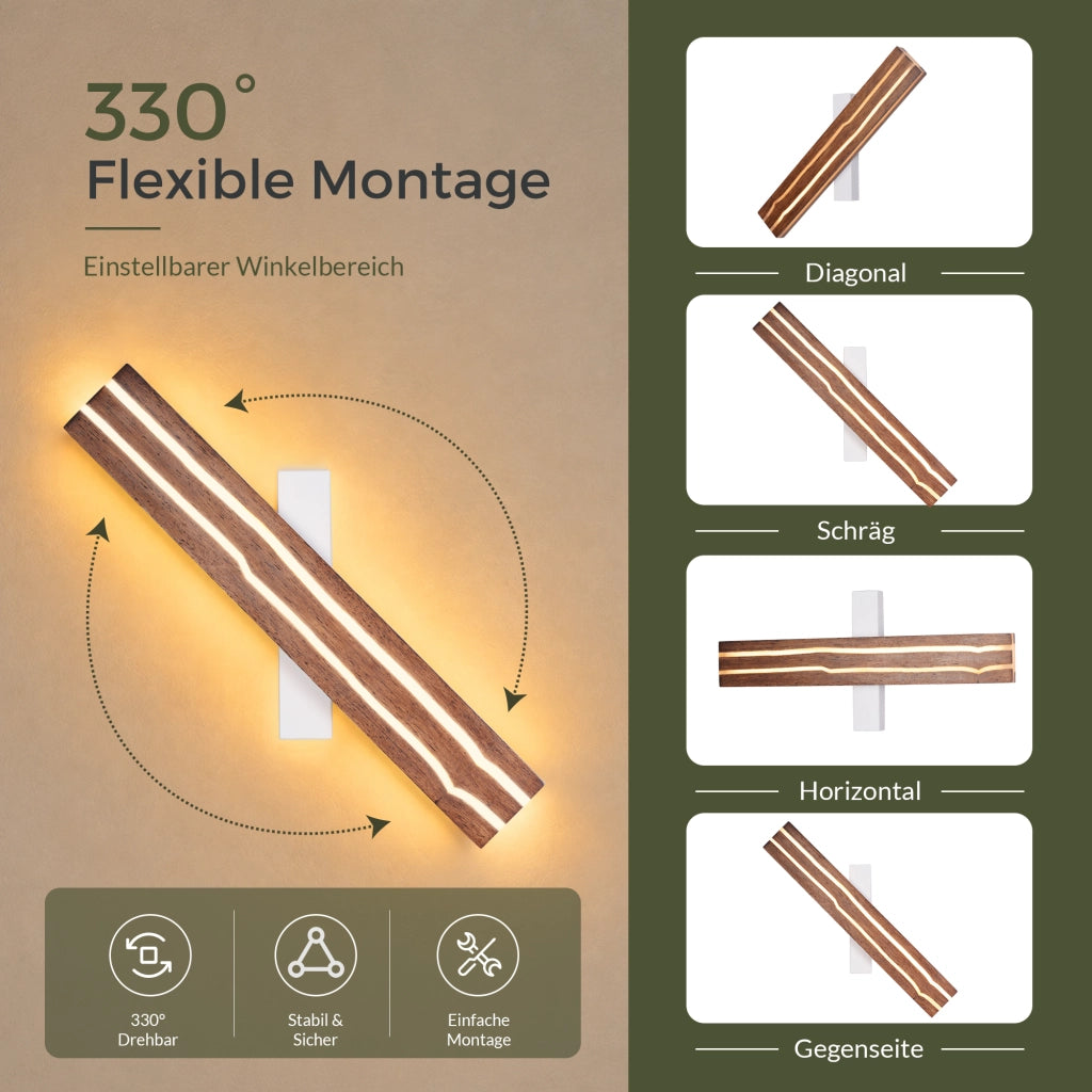 ZMH Lampada da Parete LED Legno 50cm Moderna 3000K 8W per Soggiorno Interni