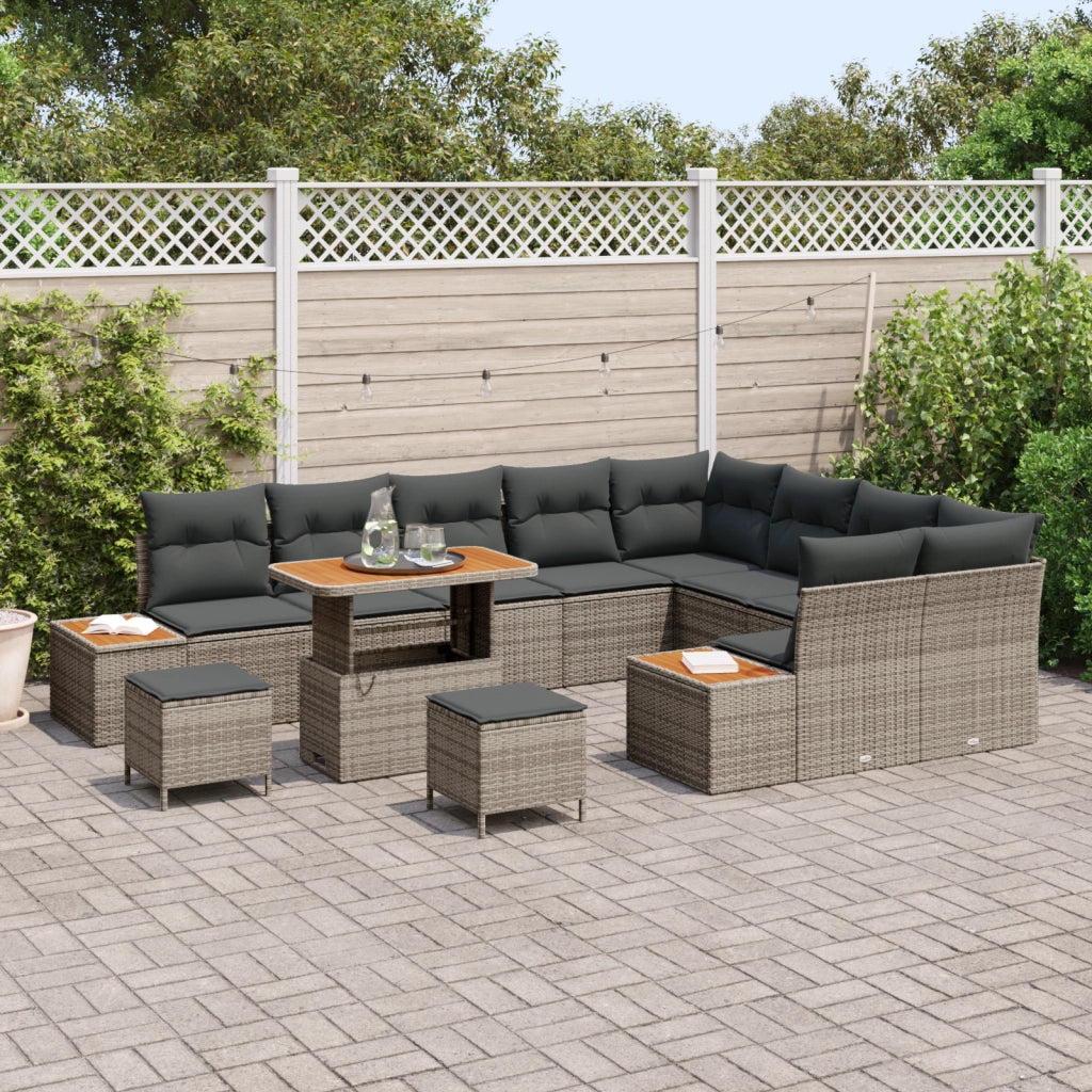 Set di Divani da Giardino  da 12 Pezzi con Cuscini Grigi in Polyrattan