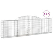 Cestini gabbioni recinzione a gabbia muro di contenimento ad arco 15 pezzi 300 x 30 x 80/100 cm ferro zincato argento 02_0040433