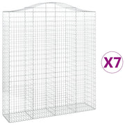 Cestini gabbioni recinzione a gabbia muro di contenimento ad arco 7 pezzi 200 x 50 x 220/240 cm ferro zincato argento 02_0041093