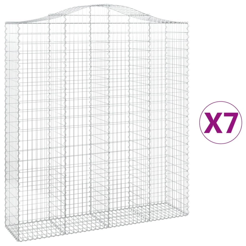 Cestini gabbioni recinzione a gabbia muro di contenimento ad arco 7 pezzi 200 x 50 x 220/240 cm ferro zincato argento 02_0041093