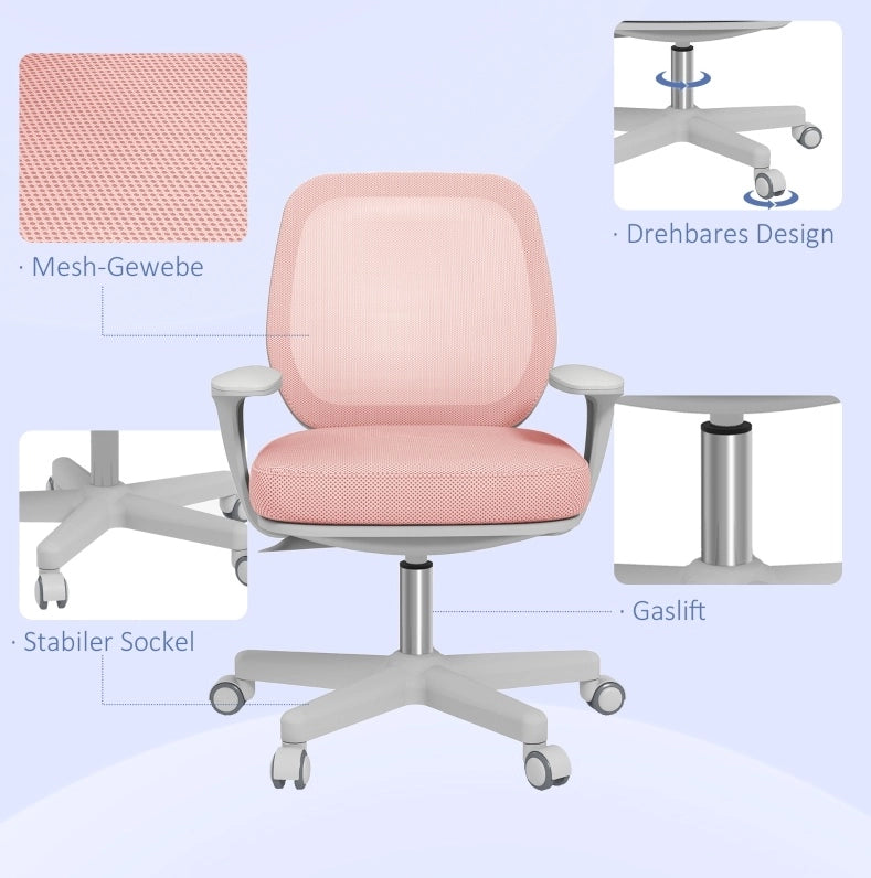 Sedia da ufficio ergonomica rosa, girevole e regolabile