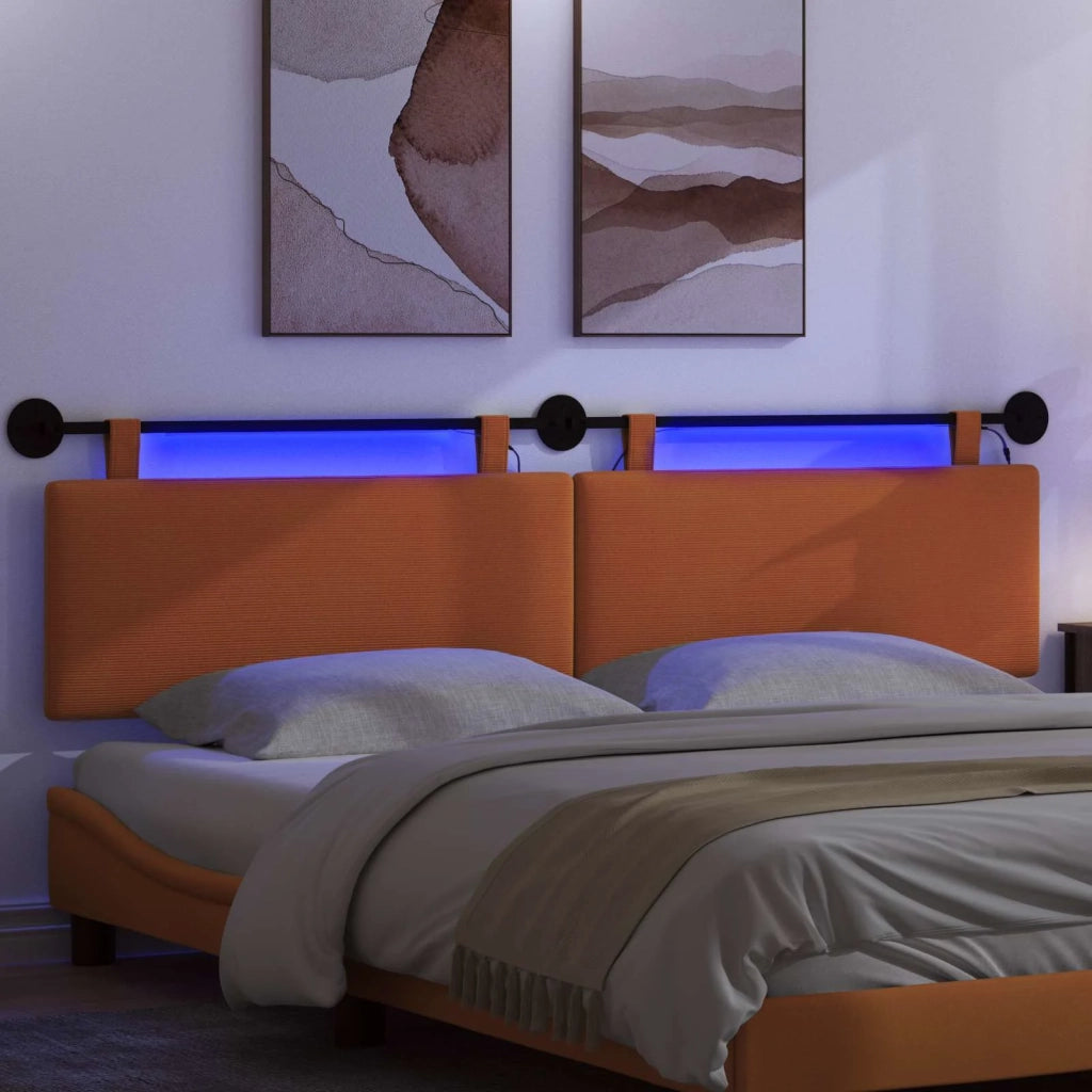 Testiera sospesa Con luce LED Arancione Tessuto in Cords
