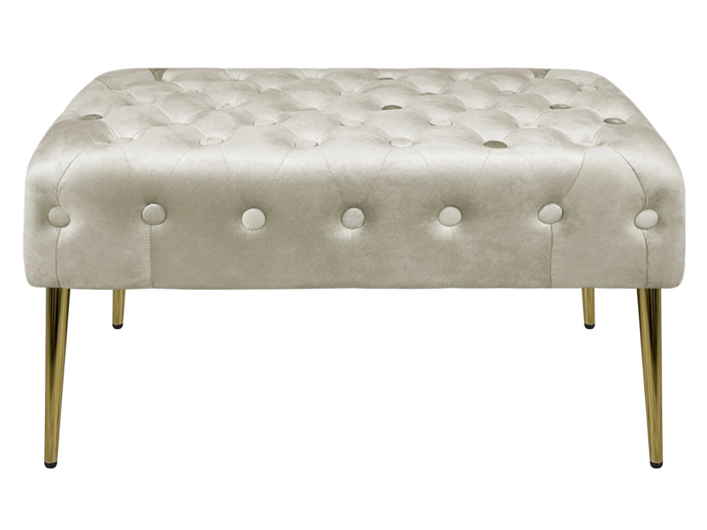 Panca Imbottita Divanetto In Velluto Sgabello A Pie Di Letto Con Gambe In Metallo Dorato Panchina Ingresso Legno Massello Pouf - Crema