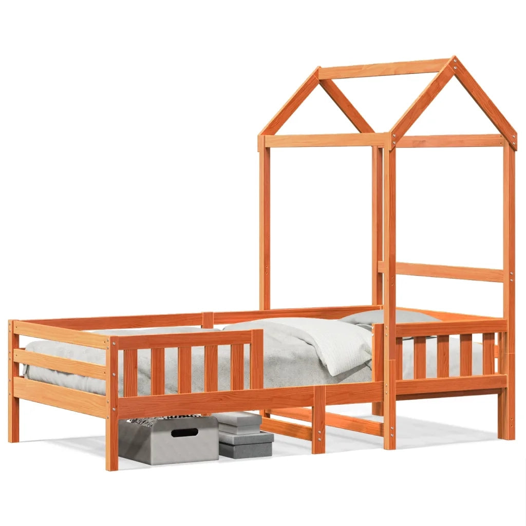 Giroletto con Tetto-Struttura Letto Cera 80x200 cm Legno Massello Pino