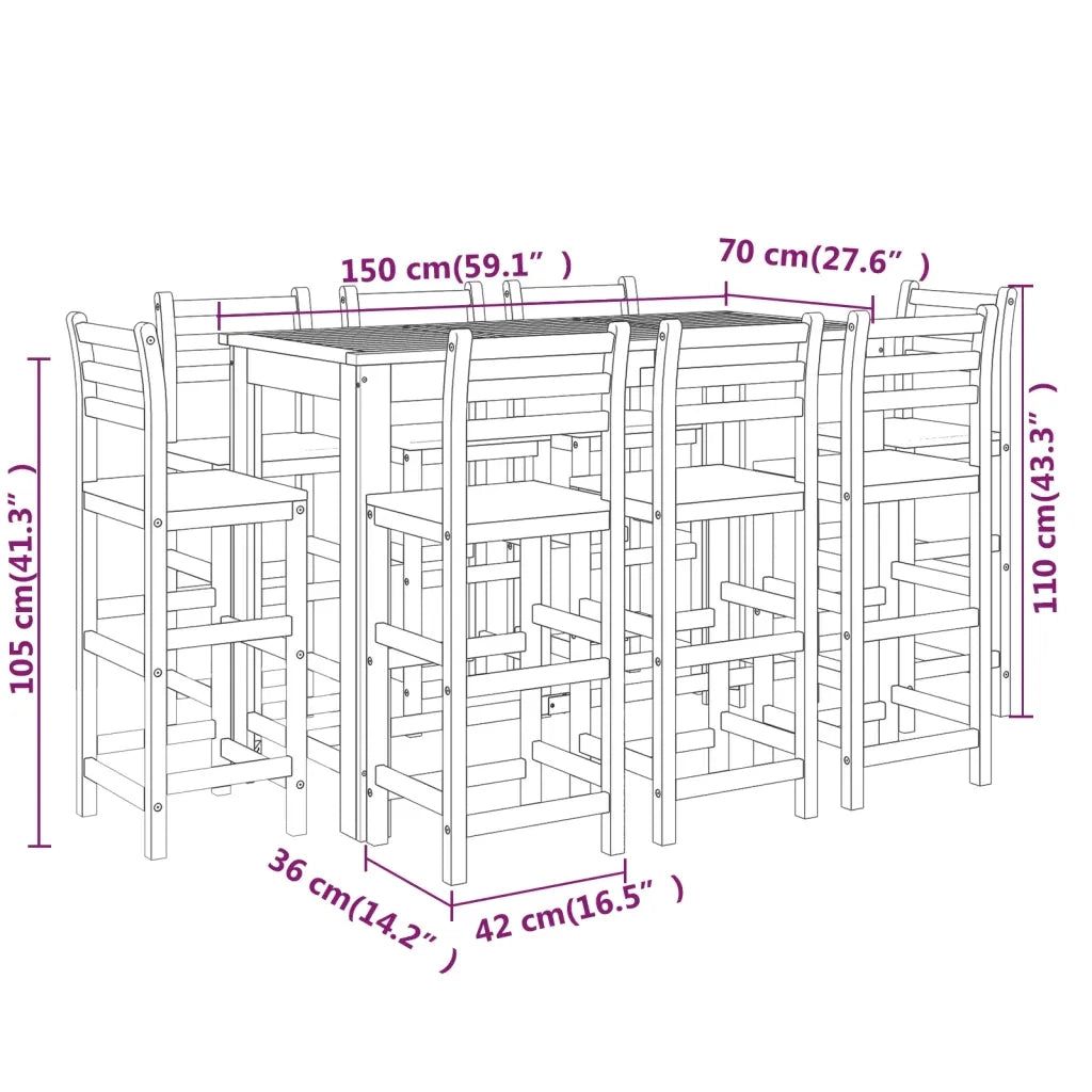 Set da Bar per Giardino 9 pz in Legno Massello di Acacia 3116025
