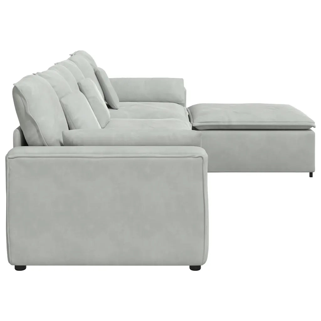 Divano Modulare con Poggiapiedi e Cuscini Grigio Chiaro 3321069