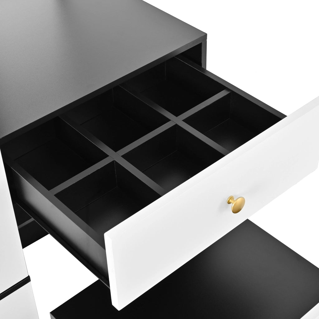 Toeletta con armadio; specchio intero; 1 anta e 4 cassetti - per camera da letto - in MDF - nero e bianco - 90×50.5×160 cm