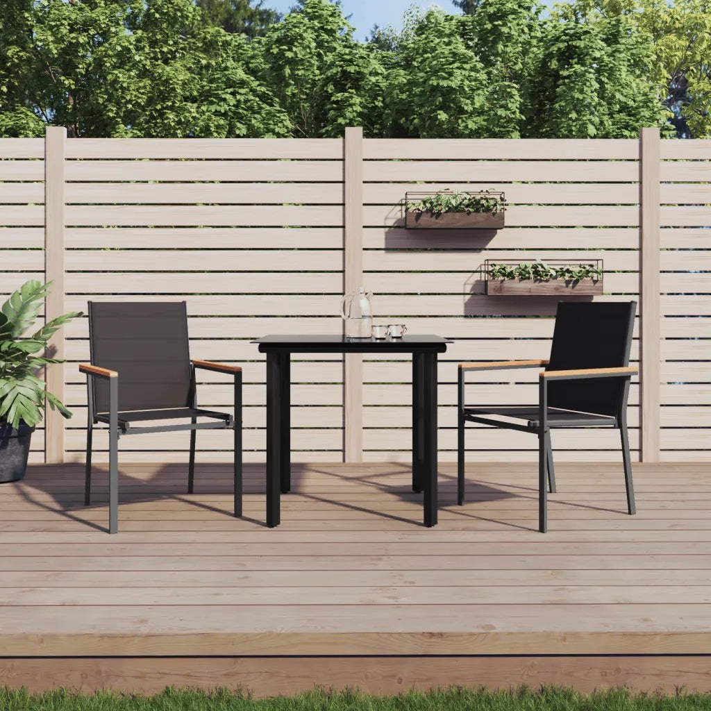 Set da Pranzo da Giardino 3 pz | Set Salotto da Giardino Nero in Textilene e Acciaio