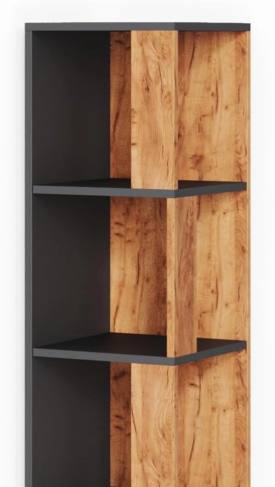 Scaffale angolare Lio, Quercia dorata, 33.3 x 162.2 cm, per riporre libri e decorazioni negli angoli della stanza
