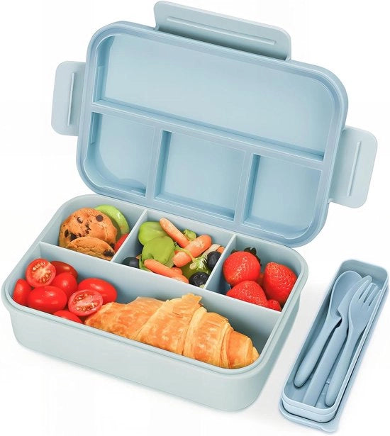 Lunchbox per bambini e adulti - 1300 ml con 4 contenitori - Bentobox per colazione e spuntini - Blu