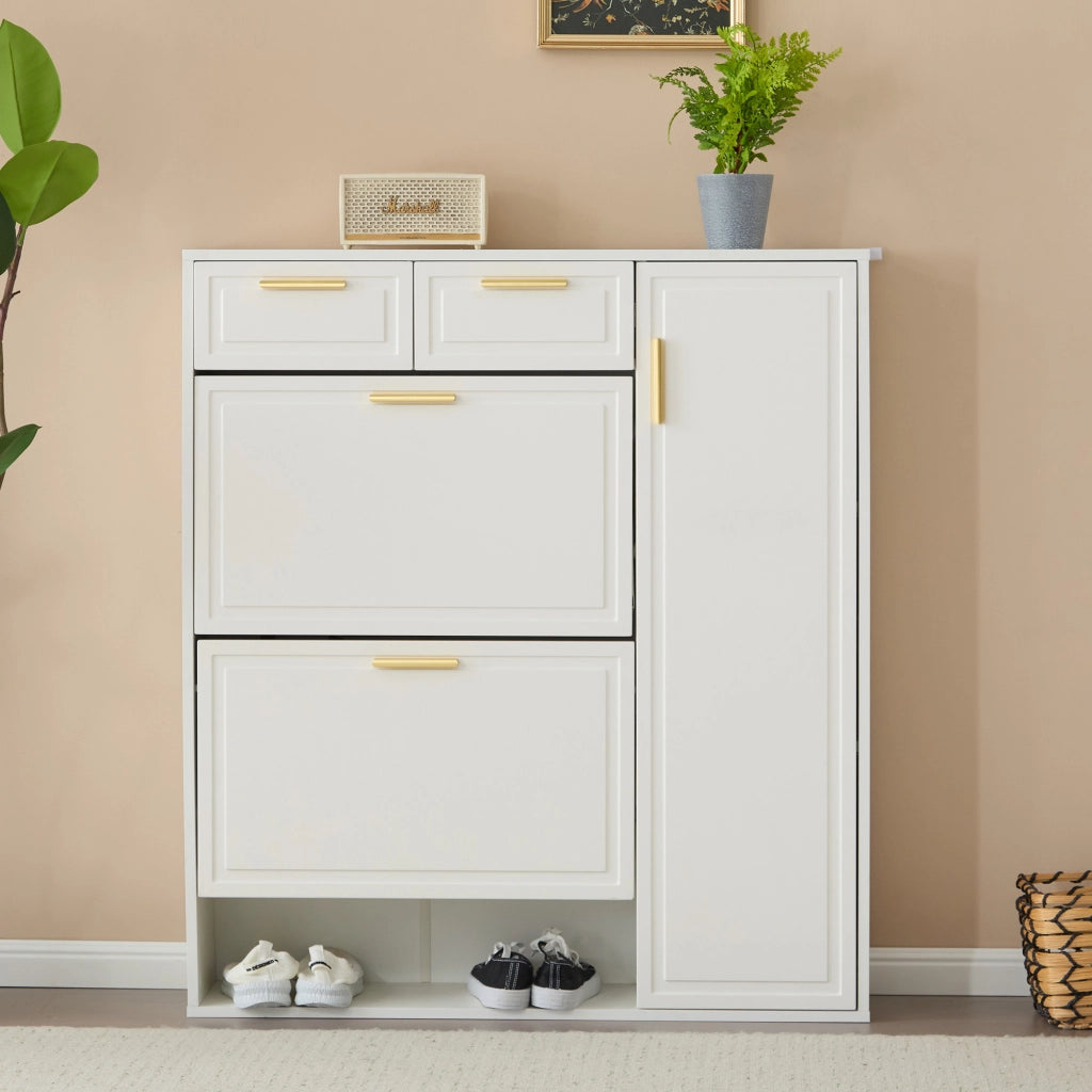 Scarpiera con 2 cassetti; ripiani regolabili e vani aperti - ingresso - 95×24×107 cm - bianco