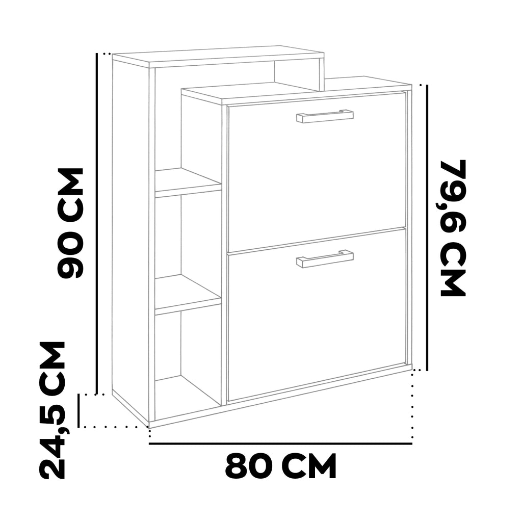 Sena - Scarpiera Salvaspazio 2 Ante 80x90x24,5 cm 12 Paia con Mensole e Ripiano Svuotatasche in Legno Nero