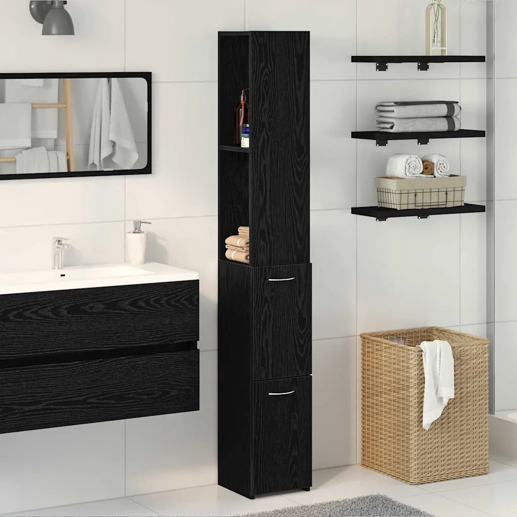Mobile da Bagno | Armadio da bagno Rovere Nero 25 x 25 x 170 cm Legno multistrato
