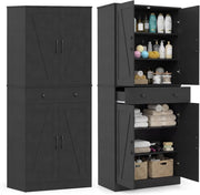 Credenza Alta da Cucina, Mobile Dispensa in Legno con 3 Ripiani Regolabili, 1 Cassette e 4 Ante, Armadio Moderno per Cucina, Soggiorno, Sala da Pranzo, 77 x 39 x 183 cm (Nero)