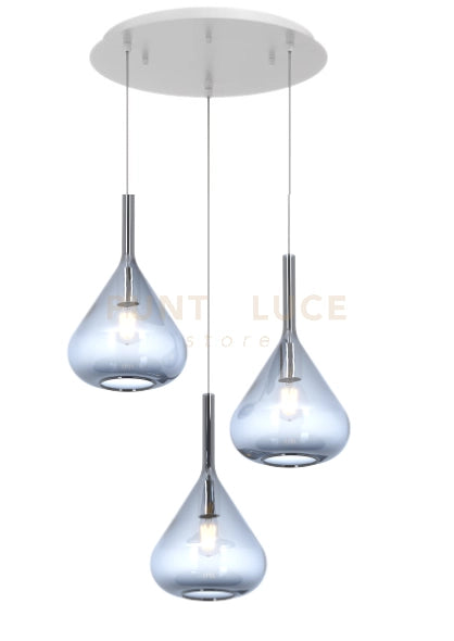 SOSPENSIONE BIANCO 3 LUCI TONDA VETRI BLU 1177BI-S3 T-BL