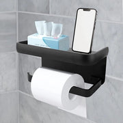 Supporto per carta igienica con pannello - Autoadesivo e fissaggio al muro - Struttura in alluminio - Bagno cucina - Nero Supporto per carta igienica