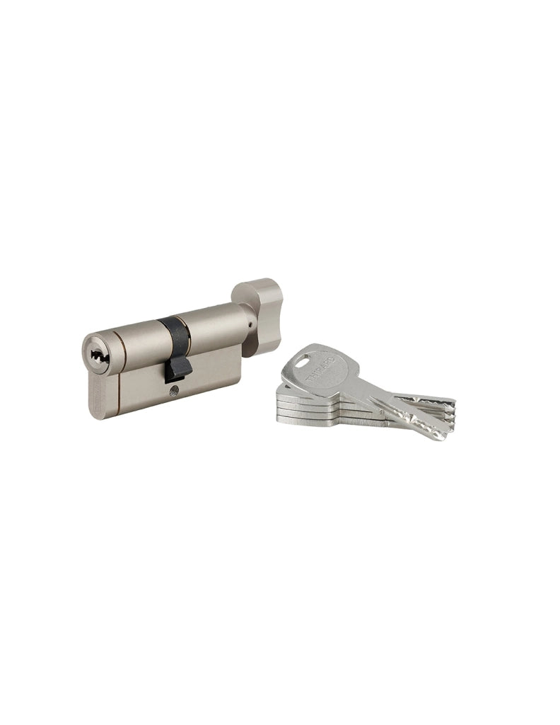 Cilindro europeo Transit 1 con pomolo 35 x 35 mm, nichelato, funzione emergenza, 5 chiavi – THIRARD