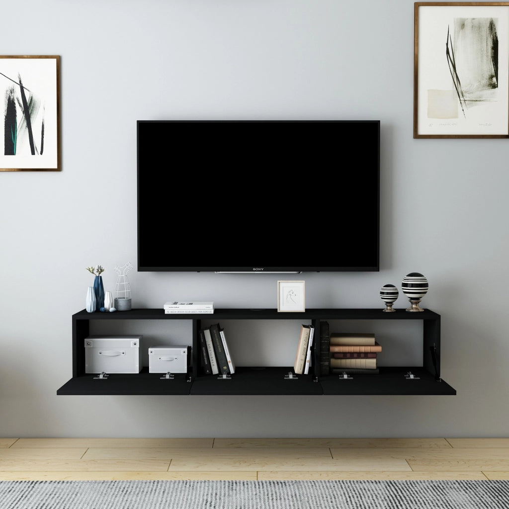 Porta TV in legno "Denby" - 160 x 31 x 29 cm - Nero