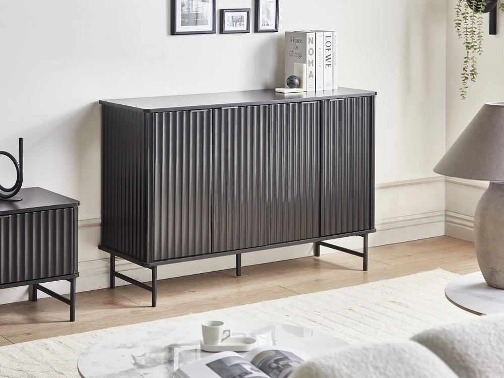 Credenza 4 ante MDF nero gambe in metallo soggiorno camera da letto classico
