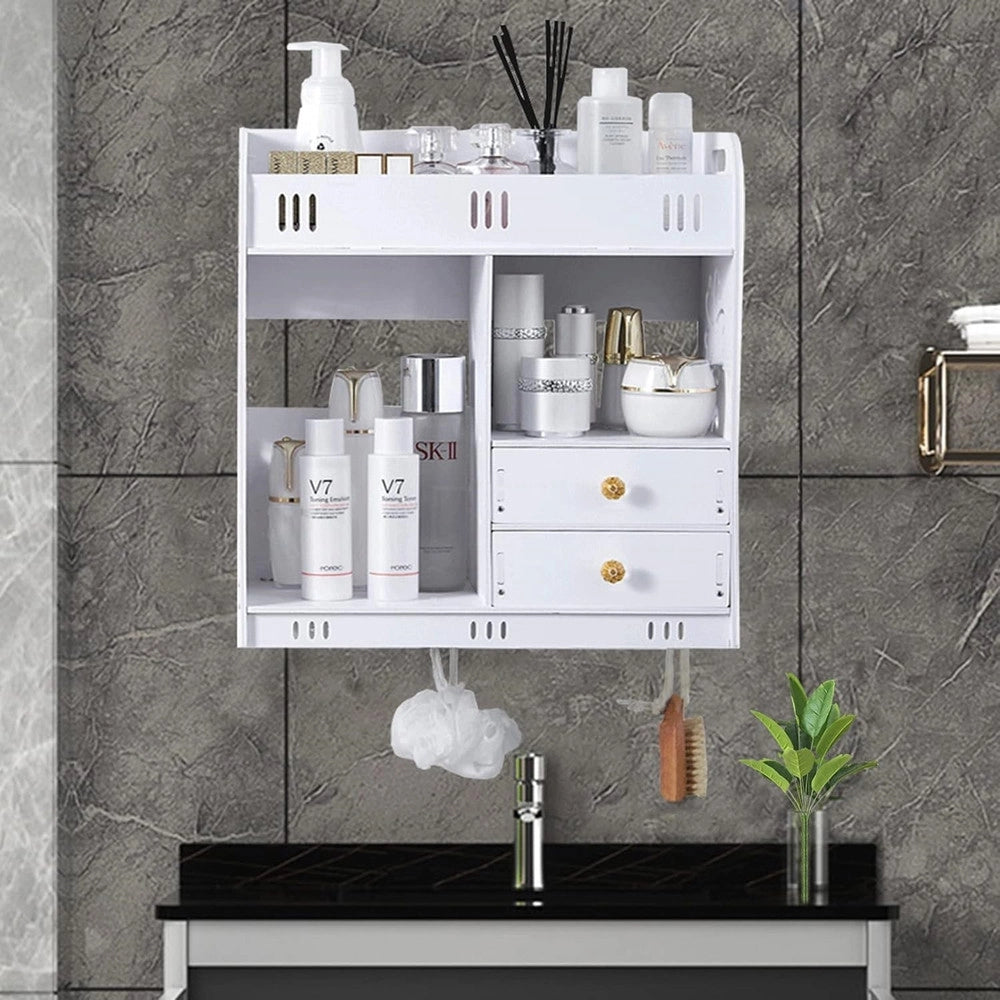 Trade Shop - Armadietto Mobile Da Parete Bianco Per Cosmetici Medicinali Organizer Bagno Con Cassetti -