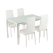 Set Sedie e Tavolo da Pranzo con Ripiano in Vetro Temperato e Sedia Imbottite in Similpelle Nera – Design Moderno, 4 o 6 Posti – Ideale per Cucina o Soggiorno   Bianco - 4 Posti