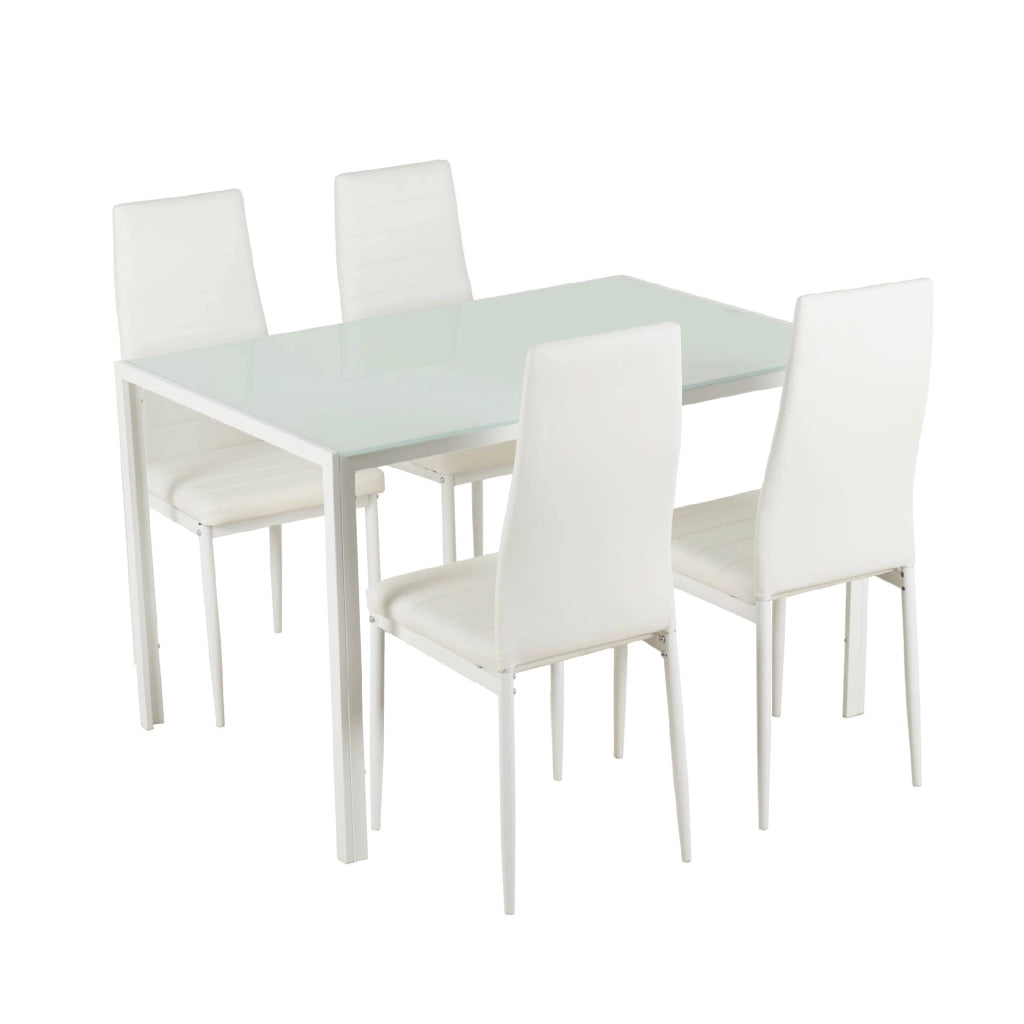 Set Sedie e Tavolo da Pranzo con Ripiano in Vetro Temperato e Sedia Imbottite in Similpelle Nera – Design Moderno, 4 o 6 Posti – Ideale per Cucina o Soggiorno   Bianco - 4 Posti
