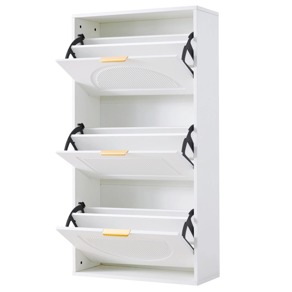 Scarpiera stretta con 3 ante ribaltabili, mobile portascarpe bianco in MDF e truciolare, 60 x 24 x 114 cm