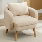 Poltrona imbottita in tessuto Teddy beige con cuscino schienale; 71x72x71 cm