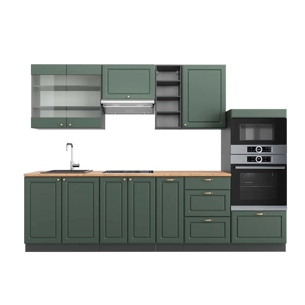 Cucina componibile Fame-Line Verde-oro rustico/Antracite 280 cm, PL Rovere Vicco