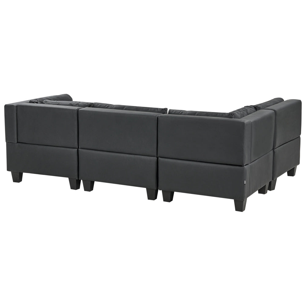 Divano componibile 4 posti imbottito in tessuto nero gambe nere schienale imbottito lato destro stile moderno