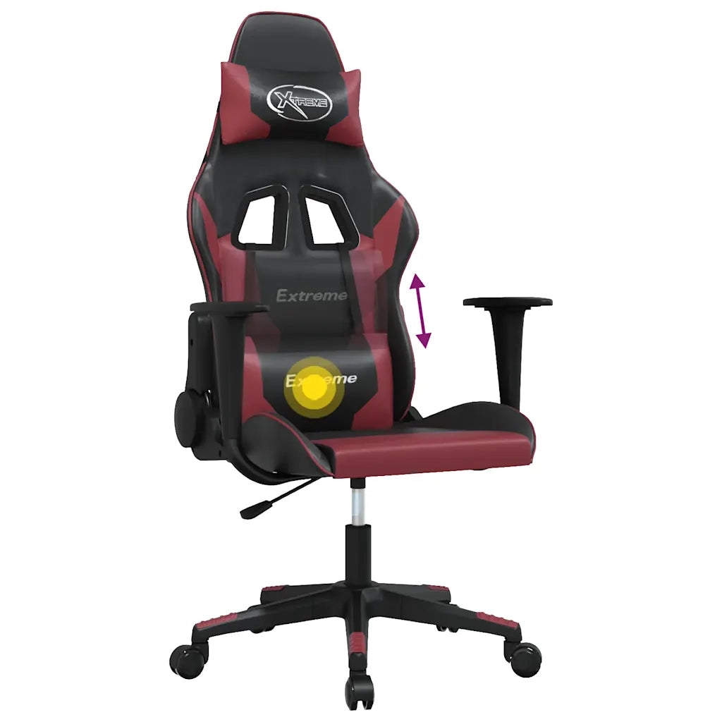 Sedia Gaming | Sedia da e-sports Massaggio Nero e Rosso Vino in Similpelle