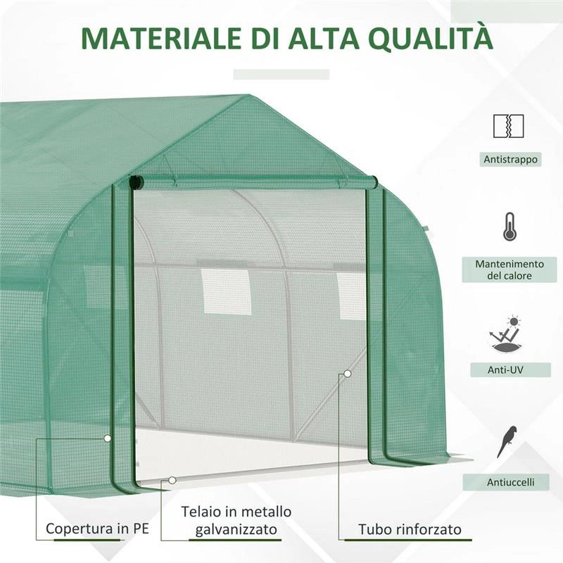 SERRA A TUNNEL COPERTURA PE E STRUTTURA IN ACCIAIO CON PORTA 347X300X200CM