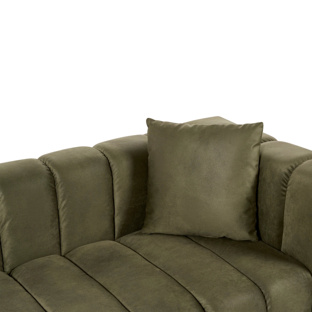 Chaise Lounge destra Tappezzata in velluto verde oliva Gambe nere Cuscino di seduta imbottito Design moderno e glam