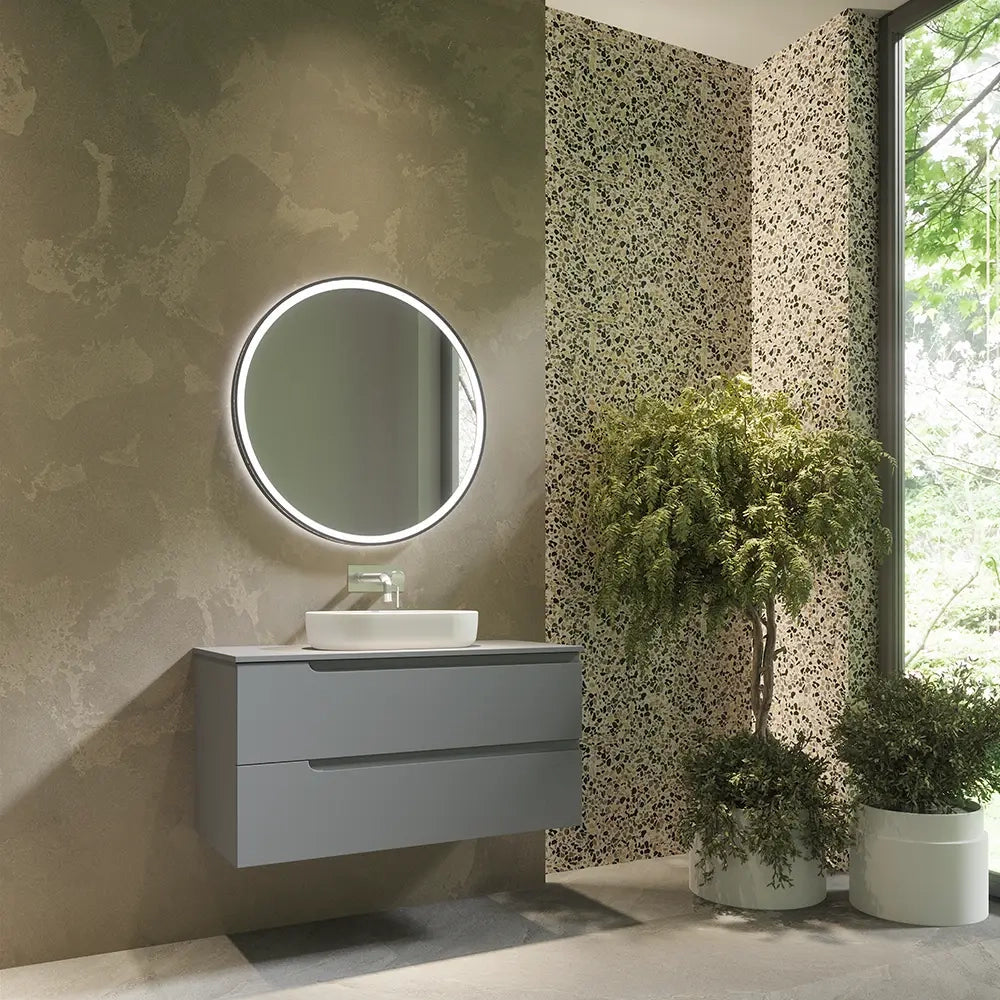 Mobile bagno sospeso 100 cm due cassetti color grigio opaco con top  | Moor