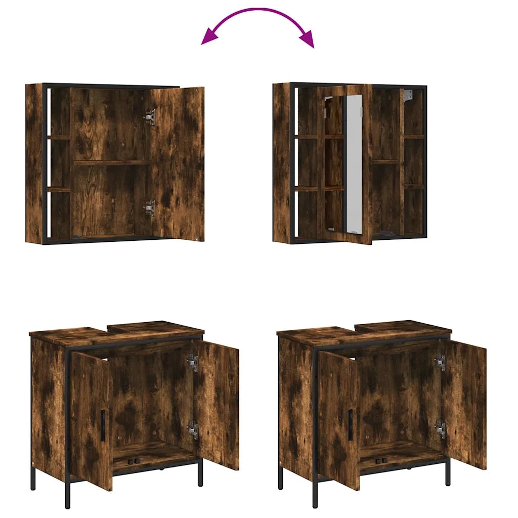 Set Mobili da Bagno 2 pz Rovere Fumo in Legno Multistrato