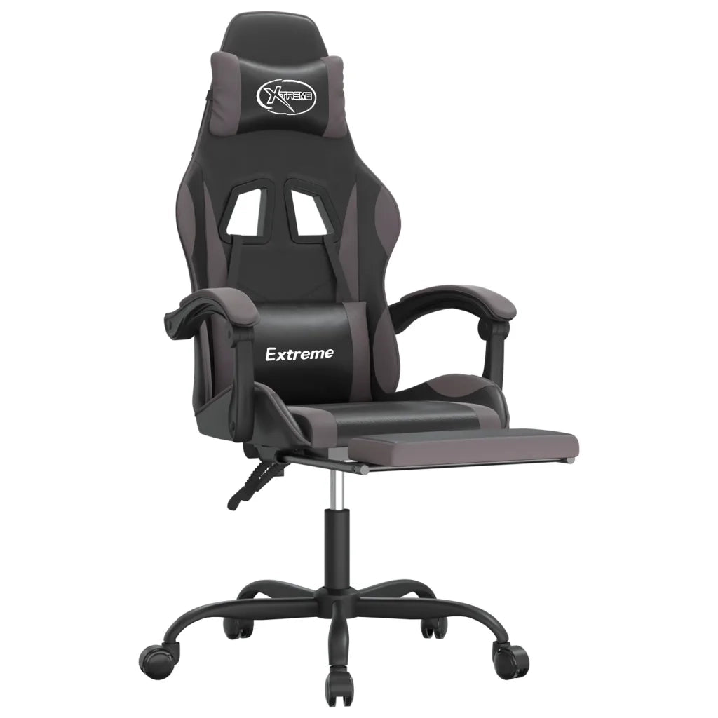 Sedia da Gaming Girevole Poggiapiedi Nero e Grigio Similpelle 349583