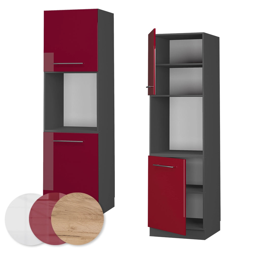 Mobile per forno da incasso Fame-Line Bordeaux lucido/Antracite 60 cm aperto Vicco