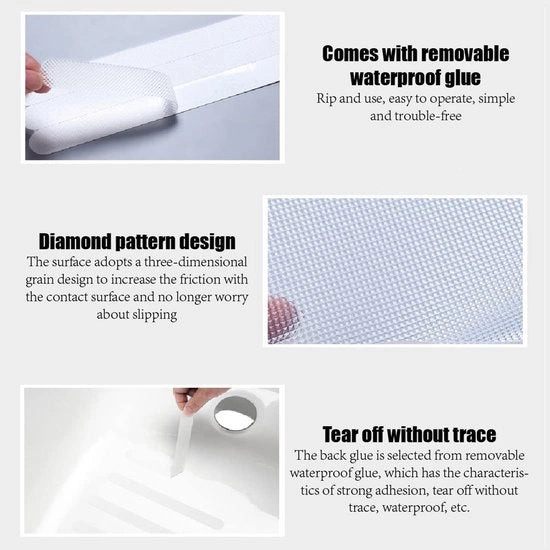 Pattini Antiscivolo per Bagno - 6 Pezzi - Translucido - Antiscivolo per Doccia/Bagno - Igiene - 20 cm Lunghezza - 2 cm Larghezza - Matrice Antiscivolo