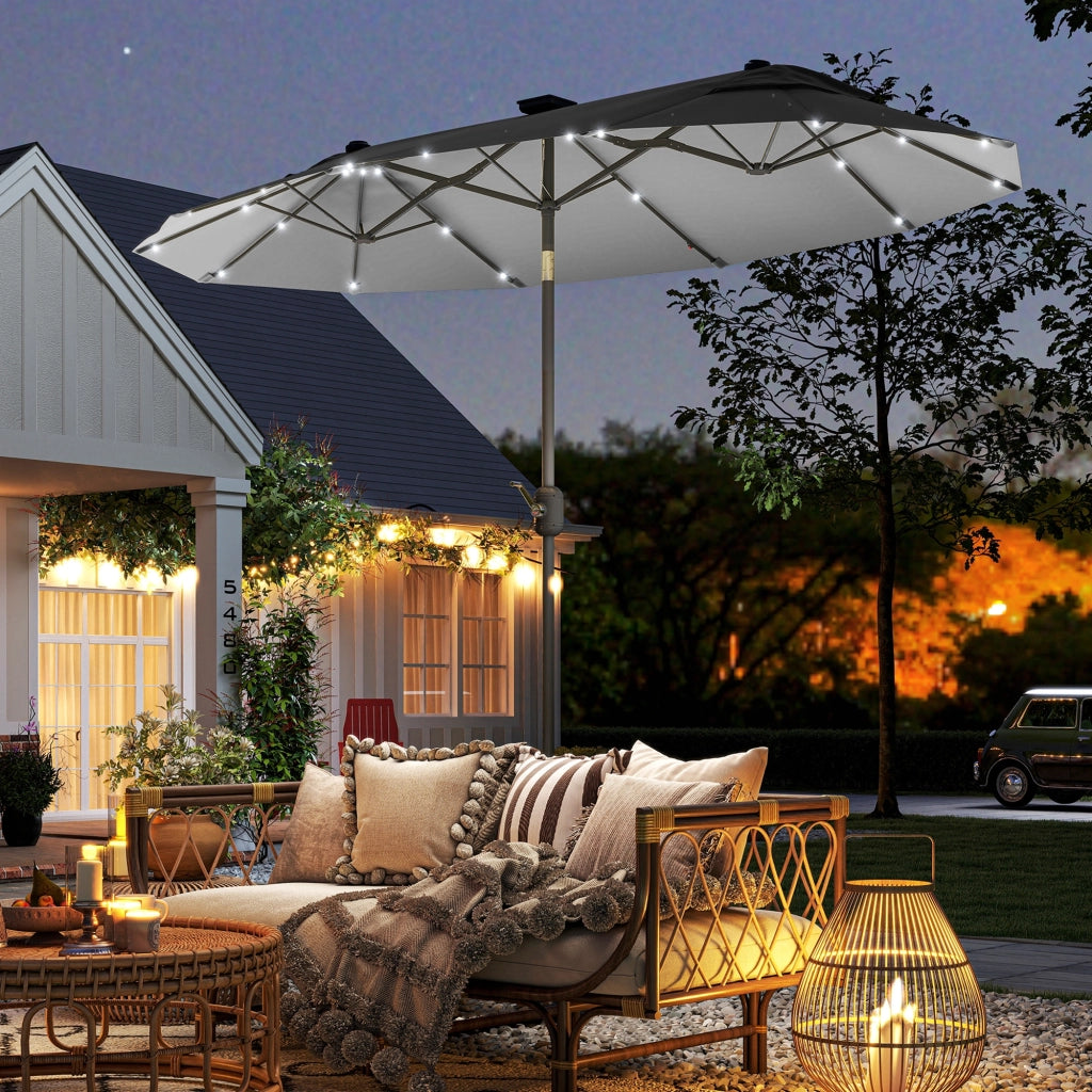Ombrellone doppio con base a croce e luci solari ¨C zephmum ¨C Grigio 295x150x219cm