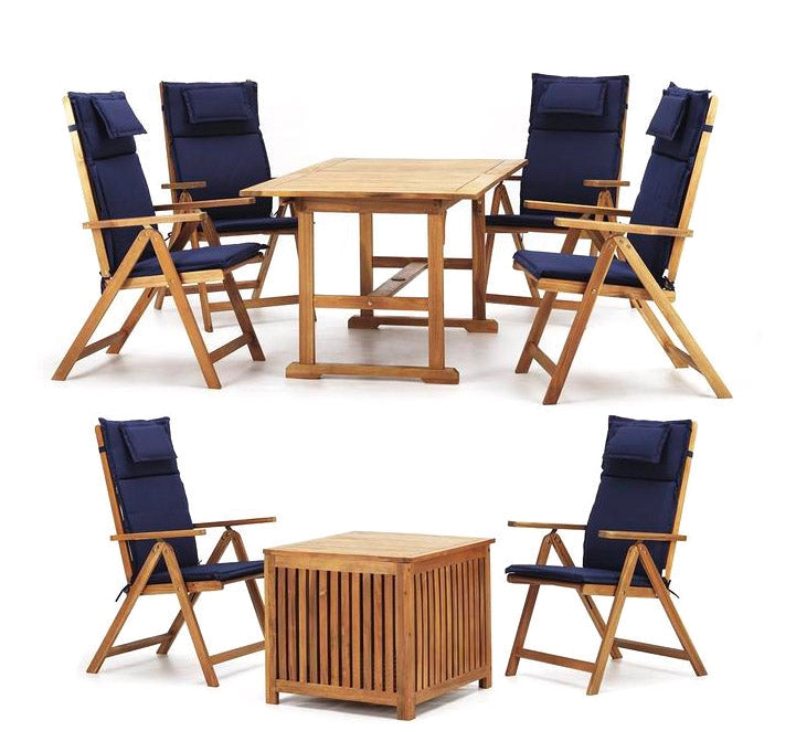 Tavolo Allungabile con 6 Sedie e Tavolino Contenitore da Giardino in Legno di Acacia Istanbul Marrone