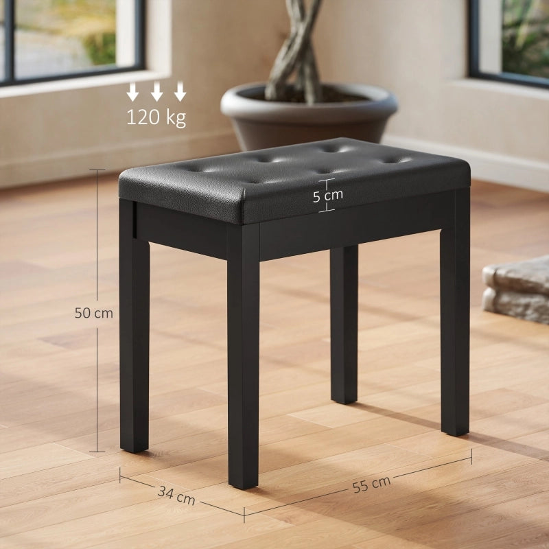 Panca per pianoforte con vano contenitore, seduta imbottita, gambe in legno, nero, 55 x 34 x 50 cm