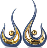 Decorazione ceramica blu marino e oro - Moderno oggetto d'arte astratto per salotto, ufficio, sala da pranzo (Set da 2)