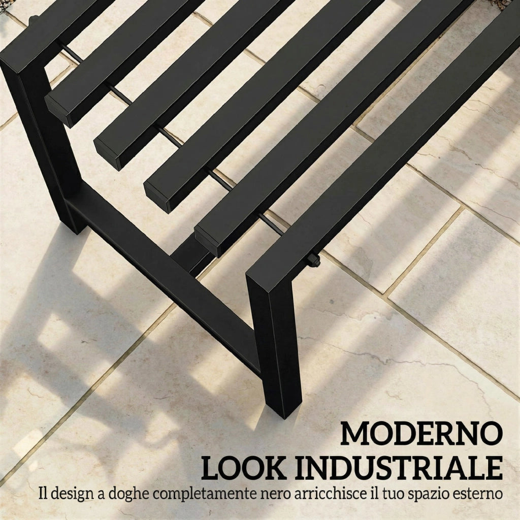 Panchina Moderna Industriale da Esterno per Patio e Giardino. Senza Schienale. Nero